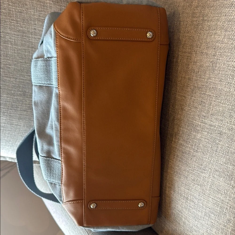 NWOT Pottery Barn Kids Stylish Denim and Leather  Brown Maternity Bag 💼 💙